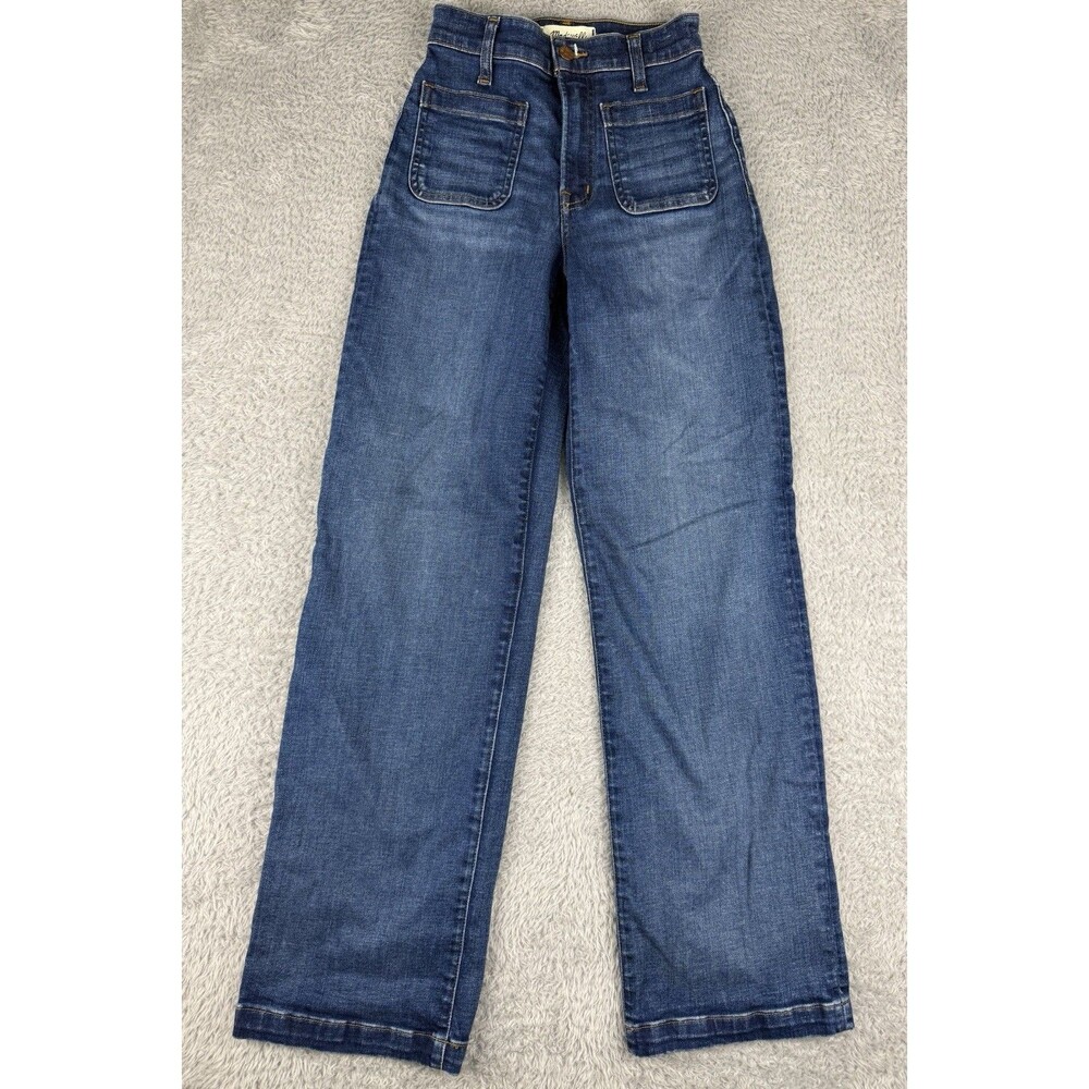Madewell Emmett Wide Leg Jeans Womens 23 Blue High Rise Denim Patch Pockets